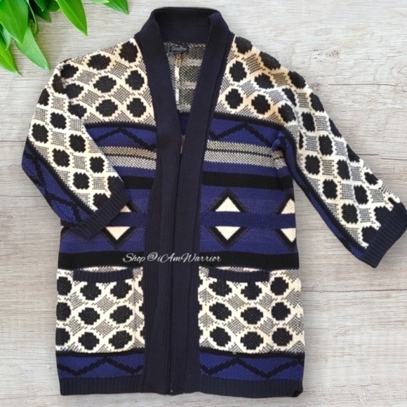 Lucky Brand geo print cotton cardigan sweater *shop@iamwarrior - Picture 6 of 11